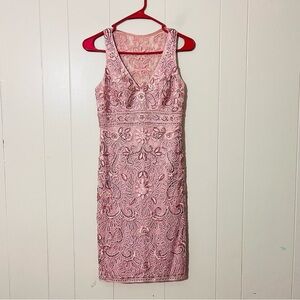Sue Wong Pink Embellished Cocktail Dress Formal Beaded Sequin Size 0